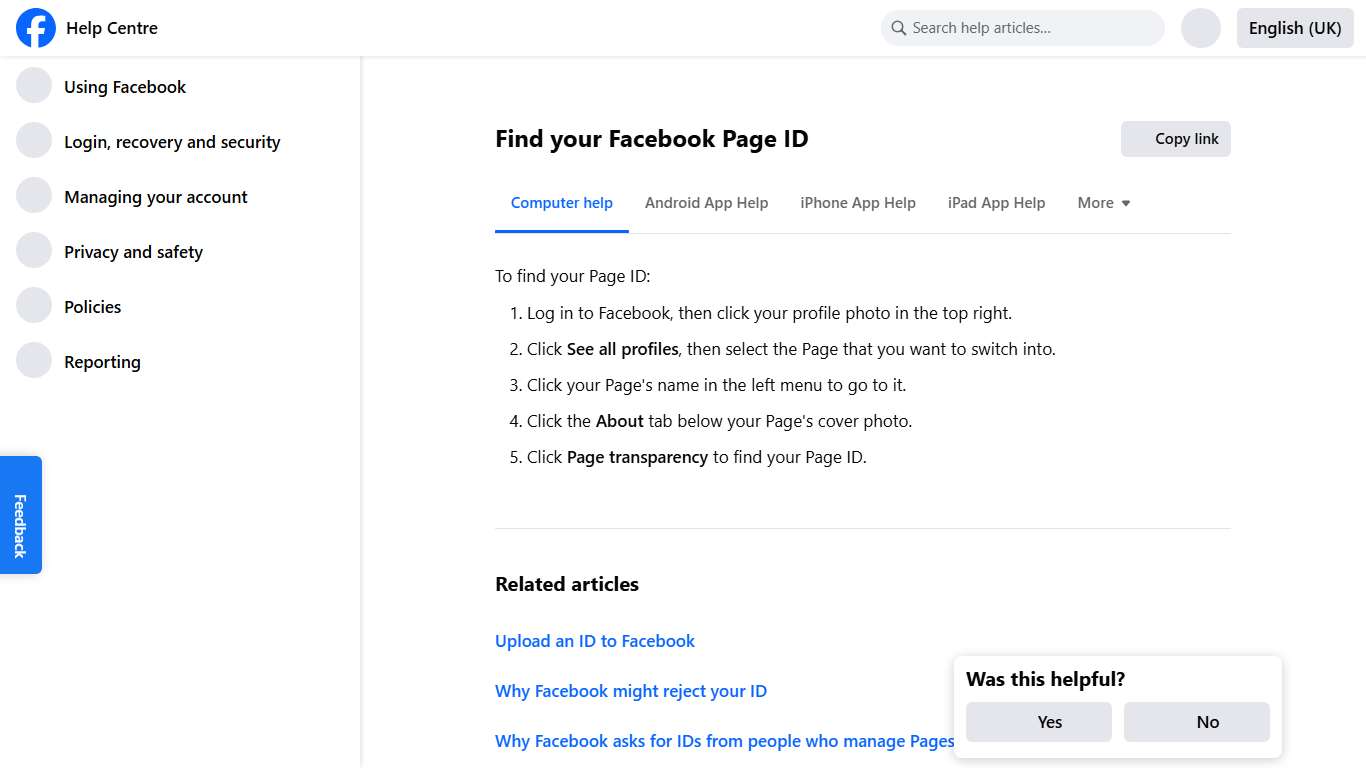 Find your Facebook Page ID | Facebook Help Centre