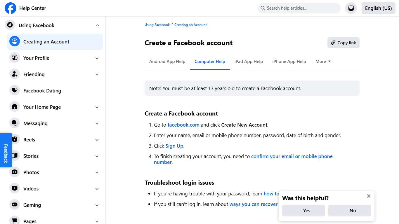 Create a Facebook account | Facebook Help Center